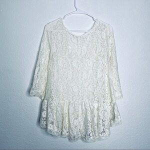 Free People Boho Sheer Lace Ruffle Baby Doll Top